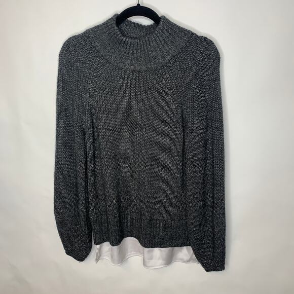 Ann Taylor XS Gray Mock Neck Sweater Layered Hem Shirt tail - Picture 1 of 7